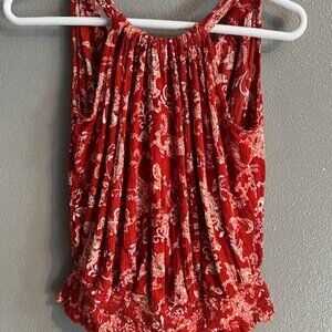 Maurices Women's Red Sleeveless Top With White Paisley Print and Banded Bottom